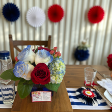 Load image into Gallery viewer, 4th of July Centerpiece Designer Choice in Blue cube.- BEST SELLER