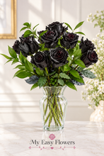 Load image into Gallery viewer, Midnight Elegance – Black Rose Arrangement