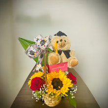 Load image into Gallery viewer, Graduation small floral basket with teddy 🧸