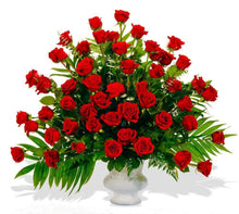 Load image into Gallery viewer, 3 Dozen red roses in white plastic vase