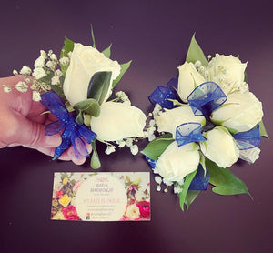 Corsage and boutonnière royal blue