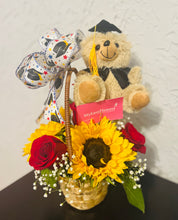 Load image into Gallery viewer, Graduation small floral basket with teddy 🧸
