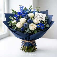 Load image into Gallery viewer, Blue and white hand - tie Bouquet – Father’s Day Edition
