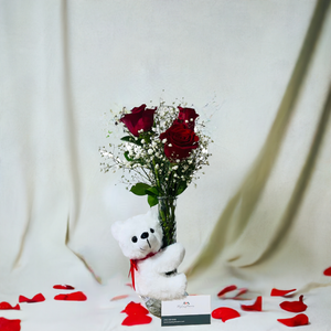 3 Red Roses + Teddy Bear 5.5”