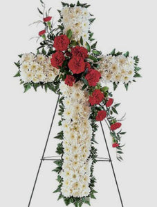 White and red carnations cross